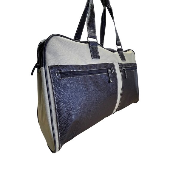 Unbranded Beige Canvas & Brown Faux Leather With Dual Handles Travel Duffel Bag - Picture 4 of 12